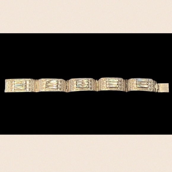 VINTAGE Taxco Sterling Silver Abalone Shell Link Bracelet Mexico 925